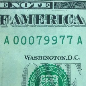 Ultra Low “000” Serial Number Trinary $1 Dollar FRN Note- Entire S/N 0, 7, & 9